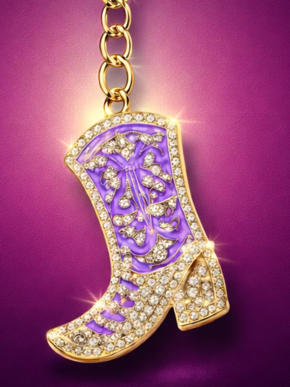 Rhinestone Cowboy Boot Keychain Set of 3 โ Western Bling Crystal Bag Charms - Picture 4 of 6